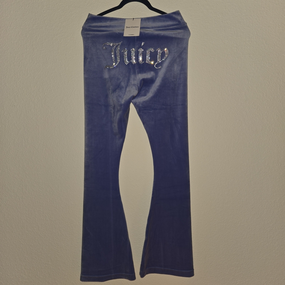 NWT Juicy Couture Blue Velour Trousers High waisted.